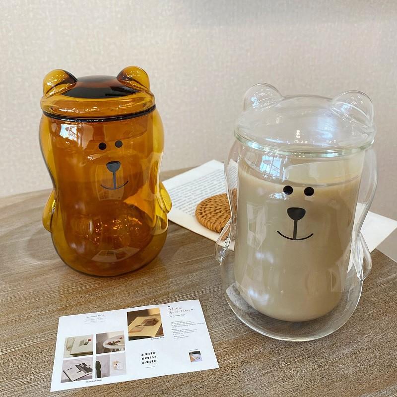 Cốc thủy tinh trong suốt hai lớp chịu nhiệt hình gấu dễ thương