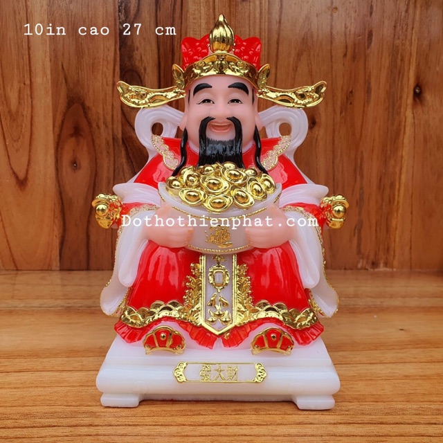 Ông thần tiền (thần phát) đá 10in cao 25 cm màu đỏ