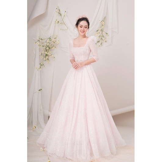 Đầm maxi mặc cưới TRIPBLE T DRESS nhẹ nhàng thanh lịch chất lưới nhũ lấp lánh - size M/L - MS191Y