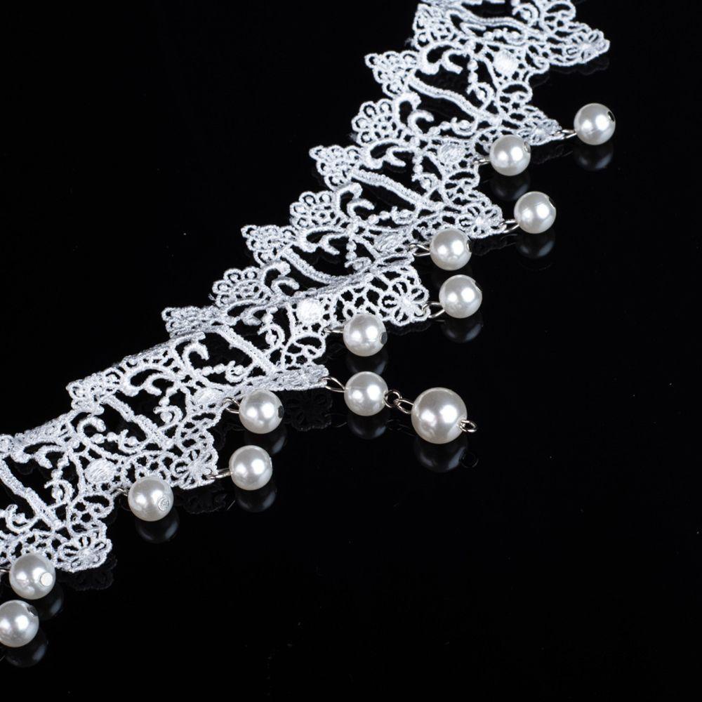 Vòng Cổ Choker Ngắn Phối Ren Đính Ngọc Trai Màu Trắng Phong Cách Gothic Thời Trang Cho Nữ