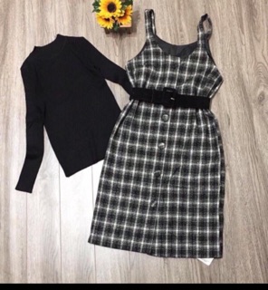 set áo len tăm váy dạ kèm đai