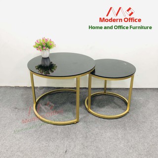 Bàn Trà - bàn Sofa Tròn Đôi mặt bàn kính đen sang trọng