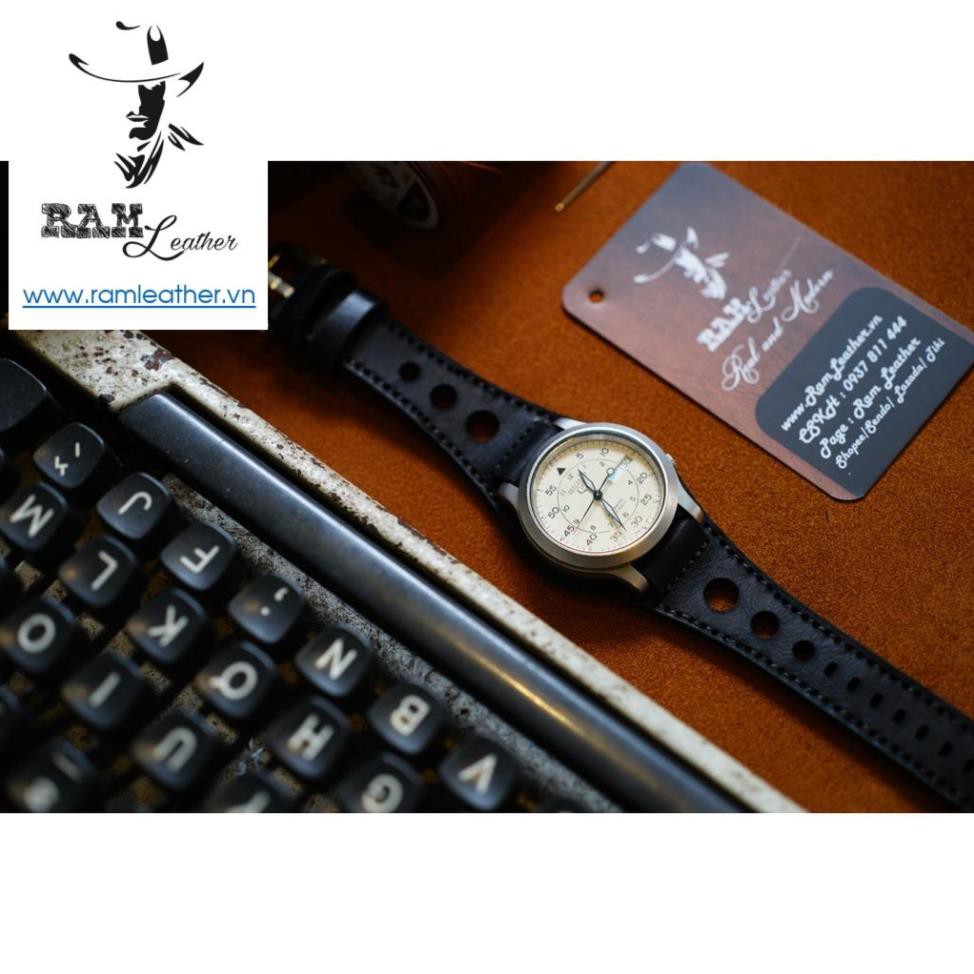 DÂY ĐỒNG HỒ DA BÒ THẬT RAM BUNSDSTRAP BX22 ĐEN -ĐỦ SIZE 18MM ,20MM ,22MM ,C.ASIO AE1200 . .