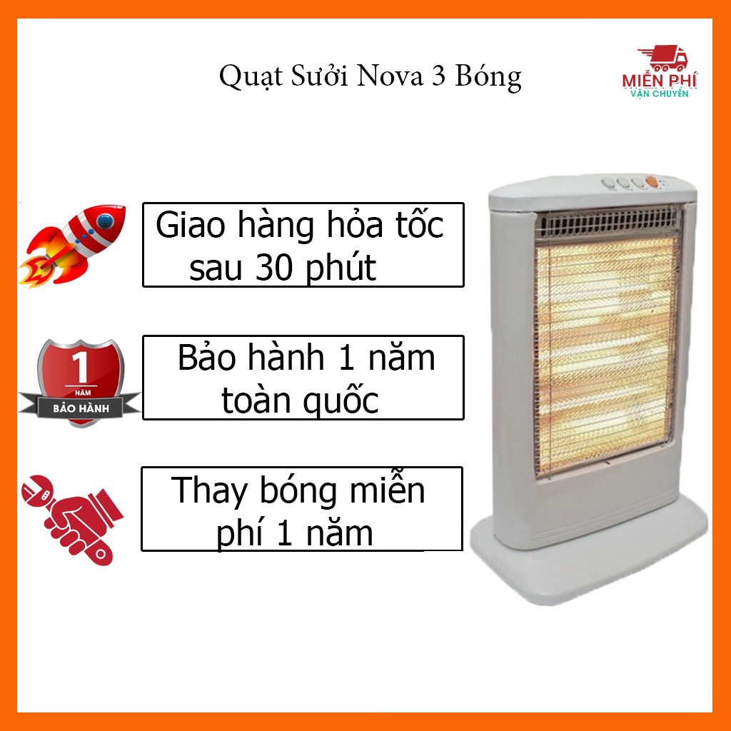 Quạt sưởi, Máy sưởi Nova l Hitachi 3 bóng halogen hàng chính hãng tự ngắt điện, làm ấm nhanh, an toàn