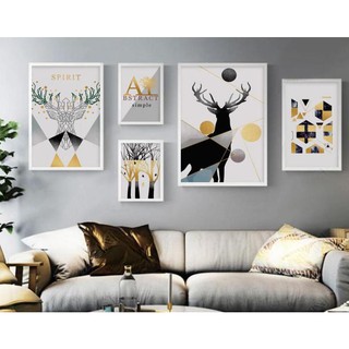 Bộ 5 tranh canvas treo tường hươu may mắn phong cách hiện đại TTC20037