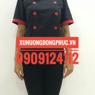 Áo bếp đen phối đỏ kate silk