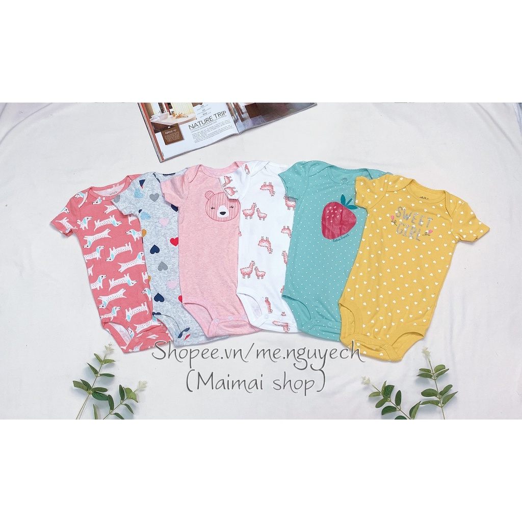 (9-12M chọn màu- gái) Body chip TAY NGẮN CÁNH TIÊN xuất dư cổ tròn, cổ đáp chéo cho bé gái sz 9-12M- Bộ liền thân cho bé