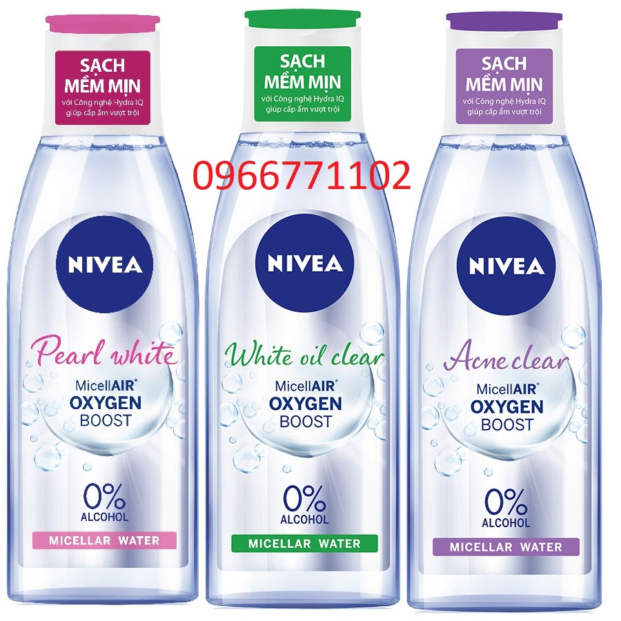 Nivea Nước Tẩy Trang Không Cồn 200ml Nắp Đỏ Da Thường, Nắp Xanh Da Dầu, Nắp Tím Cho Da Mụn