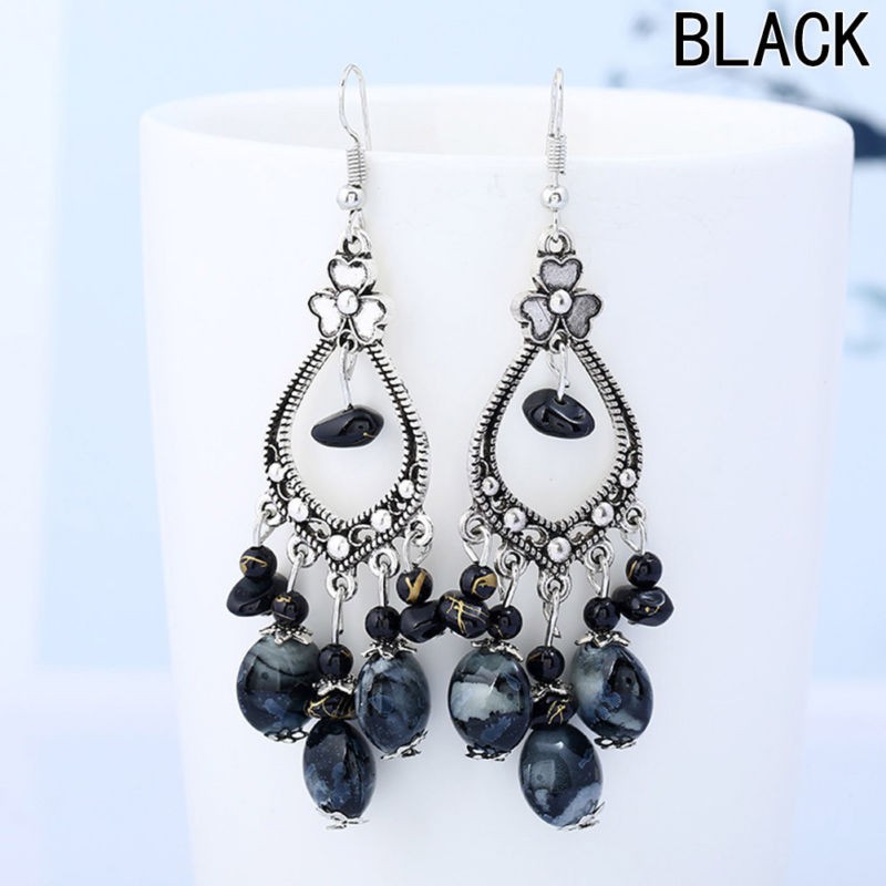 Hoa tai dáng dài đính đá nhân tạo phong cách Boho cho nữ