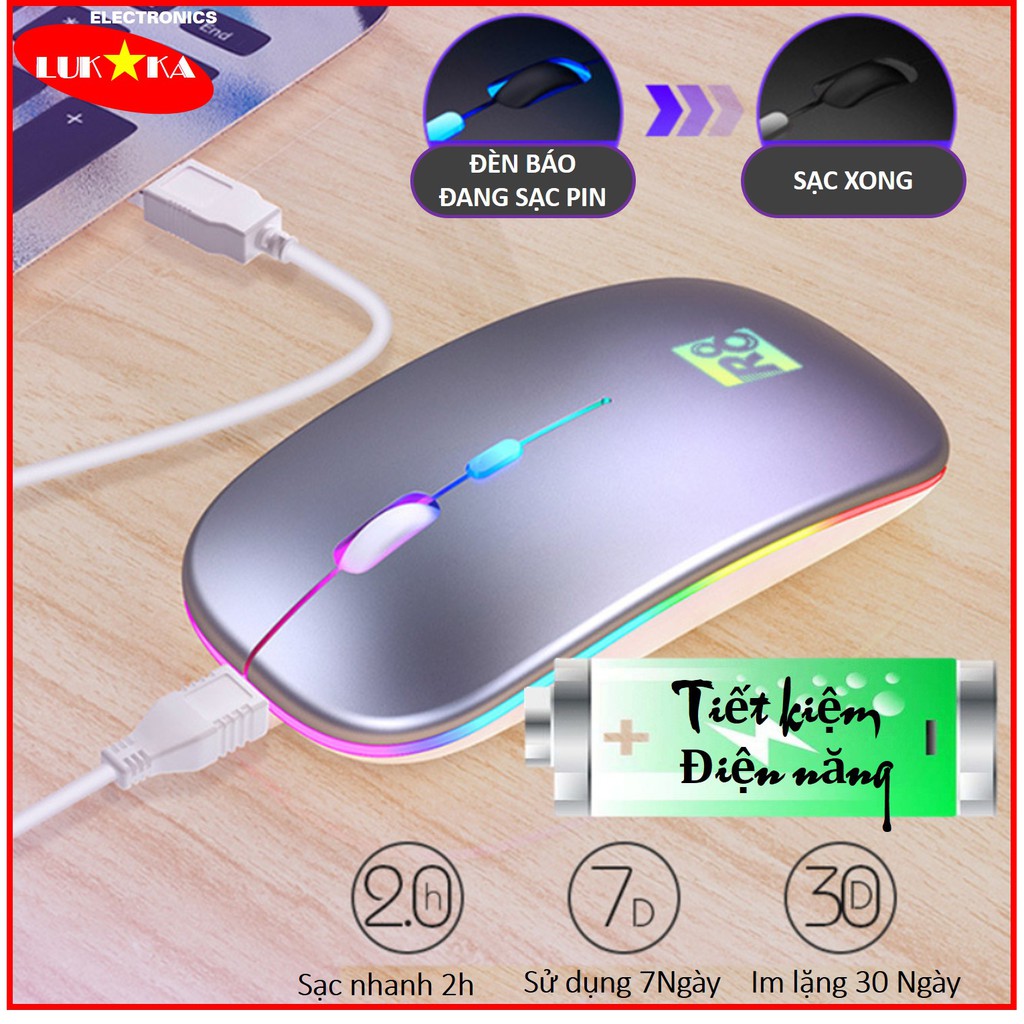 [CAO CẤP-A6] Chuột không dây 2.4G Wireless R8 Pin sạc LED viền đa sắc màu, Dòng sản phẩm cao cấp được BH 6 THÁNG