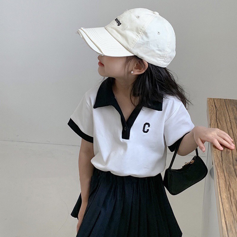 Set Áo Thun POLO + Chân Váy Xếp Ly Thời Trang Mùa Hè Mới Cho Bé Gái