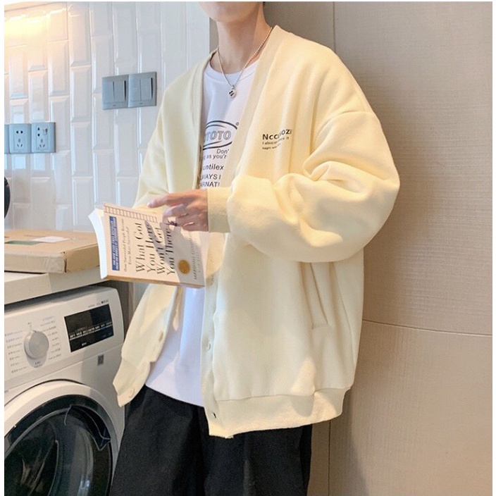 Áo khoác cardigan nam nữ tay bồng chất nỉ chân cua dày dặn, Áo Khoác ngoài Form Rộng Phong Cách Hàn Quốc