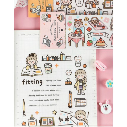 Sticker hình dán những cô gái tinh nghịch nhân vật dễ thương trang trí bullet journal sổ tay các loại nhiều kiểu