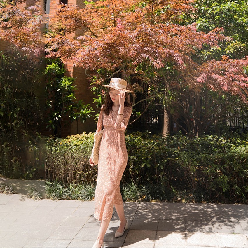 (freeship) Đầm voan hoa nhí cổ v phong cách pháp cho nữ-hàng order | BigBuy360 - bigbuy360.vn