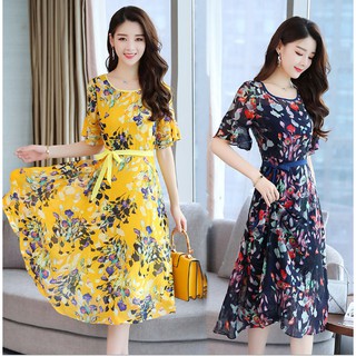 Váy Xòe Nữ Họa Tiết Hoa Lá Nổi Trội - Dáng Đẹp Màu Sáng