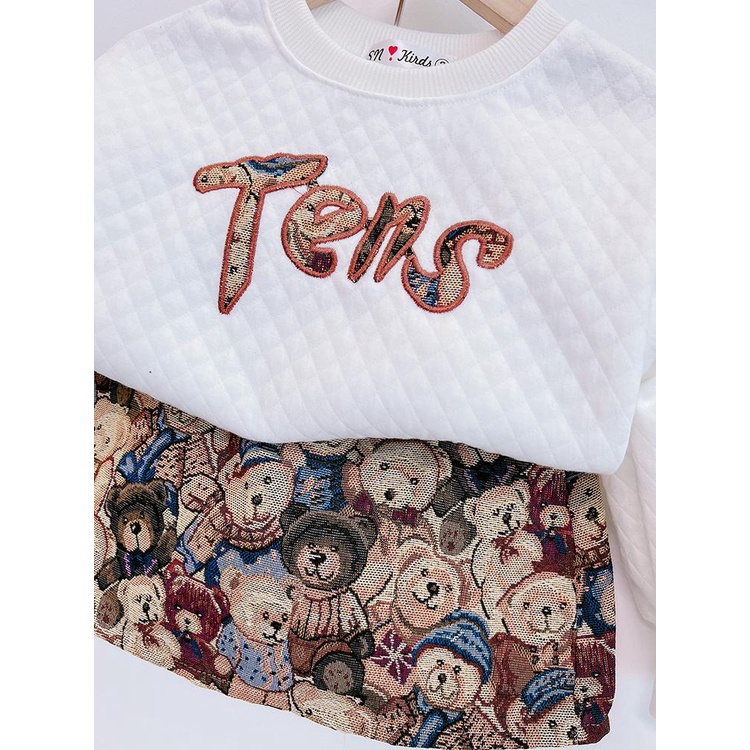 Bộ Quần Áo Trẻ Em Dài Tay Thu Đông Áo In Chữ TENS Chân Váy Dạ Gấu Vải Cotton Cho Bé Từ 10-30kg Mã DT44