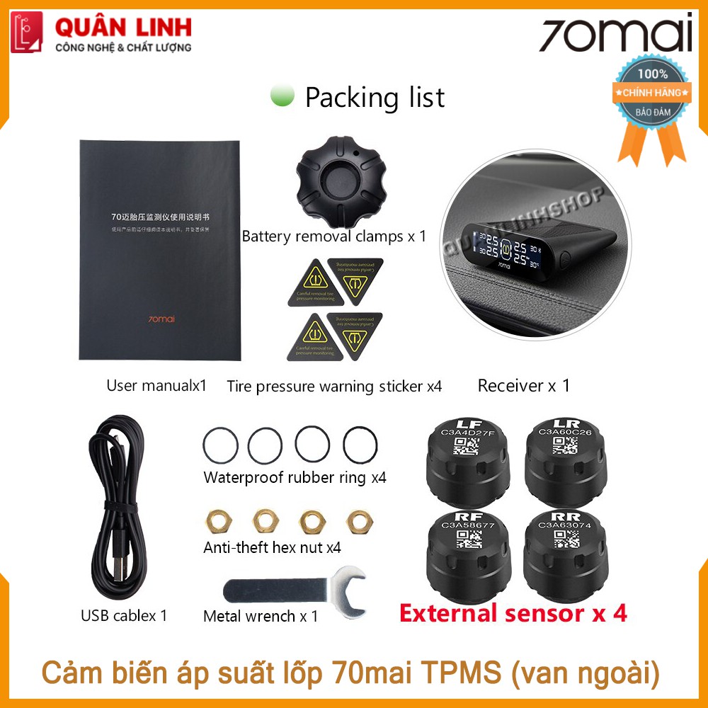 Cảm biến áp suất lốp TPMS 70mai Lite Midrive T02 van ngoài