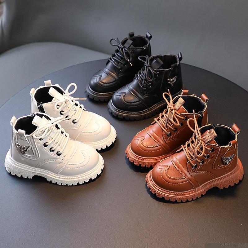 Giày bốt martin cổ thấp phối khóa kéo phong cách Anh quốc cá tính cho bé