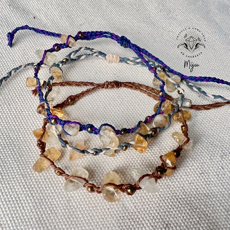 Vòng tay đan dây đá thô Citrine