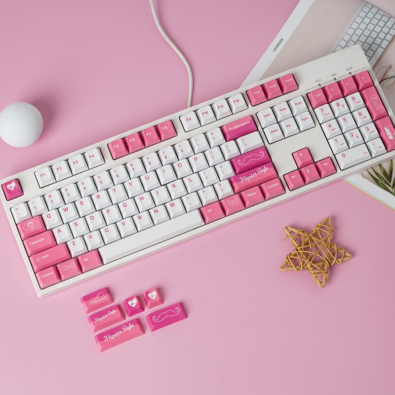 Bộ Keycap Hipster Pink 133 Phím Chất Liệu PBT Cherry Profile in Dye Sub 5 mặt lắp được nhiều layout