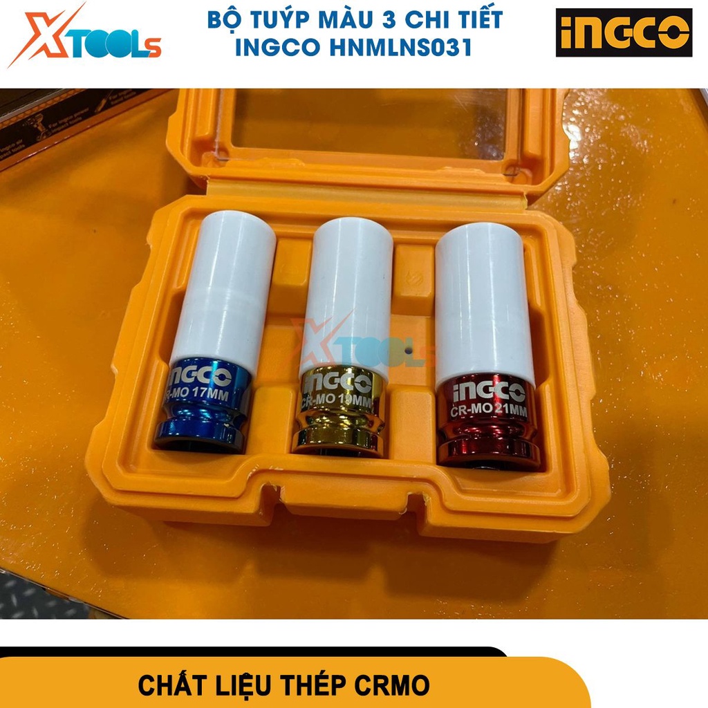 Bộ 3 đầu tuýp 1/2''  INGCO HNMLNS031, chất liệu thép Cr-Mo cứng cáp, kích thước 17mm, 19mm, 21mm [CHÍNH HÃNG][XTOOLS]