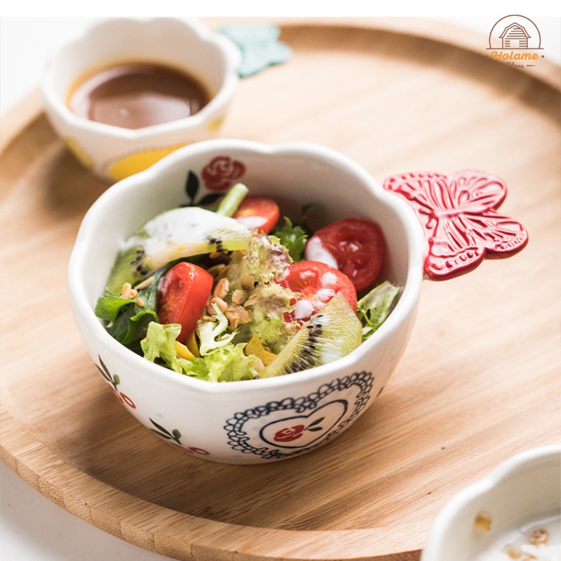 Chén ăn dặm cho bé có tay cầm , bát hình hoa Holame