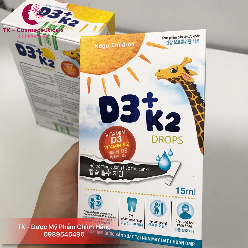 Naga Children D3 + K2 Drops Tăng Cường Hấp Thu Canxi Cải Thiện Tình Trạng Bé Còi Xương, Chậm Mọc Răng - 15ml