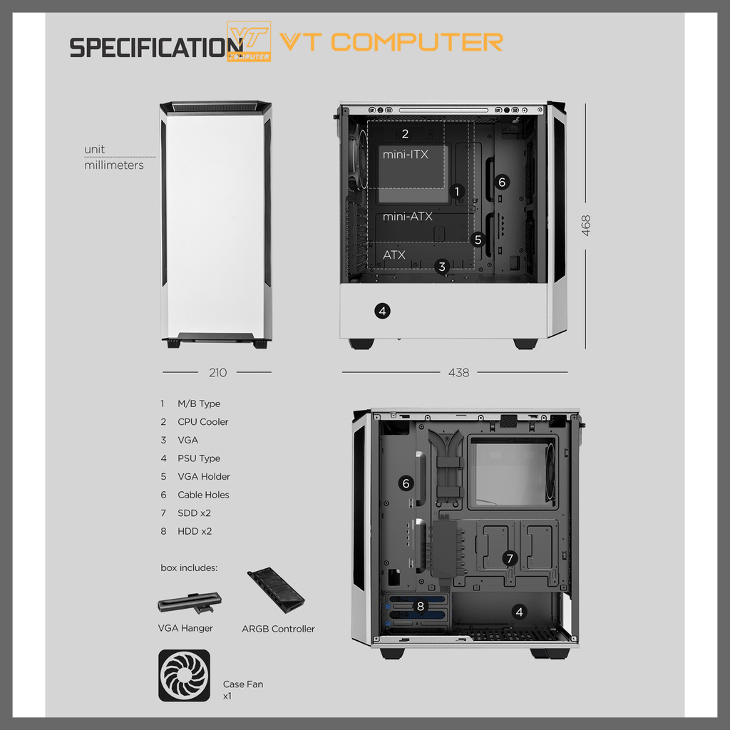 Vỏ Case Galax Revolution / White / Sẵn Fan Như Hình