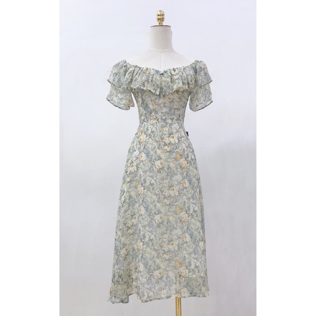 Váy hoa xòe bèo ngực V1914 - Đẹp Shop DVC (Kèm ảnh thật trải sàn do shop tự chụp)