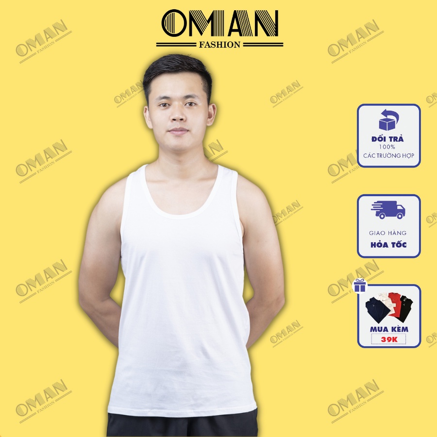 Áo ba lỗ nam cao cấp OMAN, Áo 3 lỗ trắng 100% cotton thấm hút, thoáng mát BL03