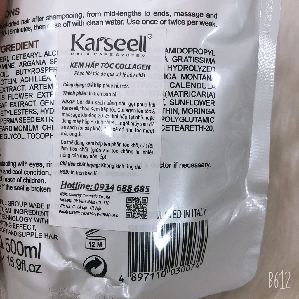 Dầu hấp ủ tóc siêu mượt Karseell Collagen 500ml