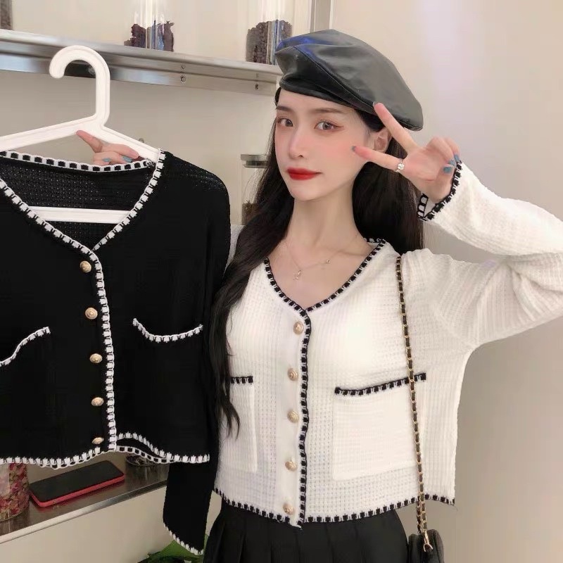 Áo cadigan len dài tay cổ v chất mongtogi