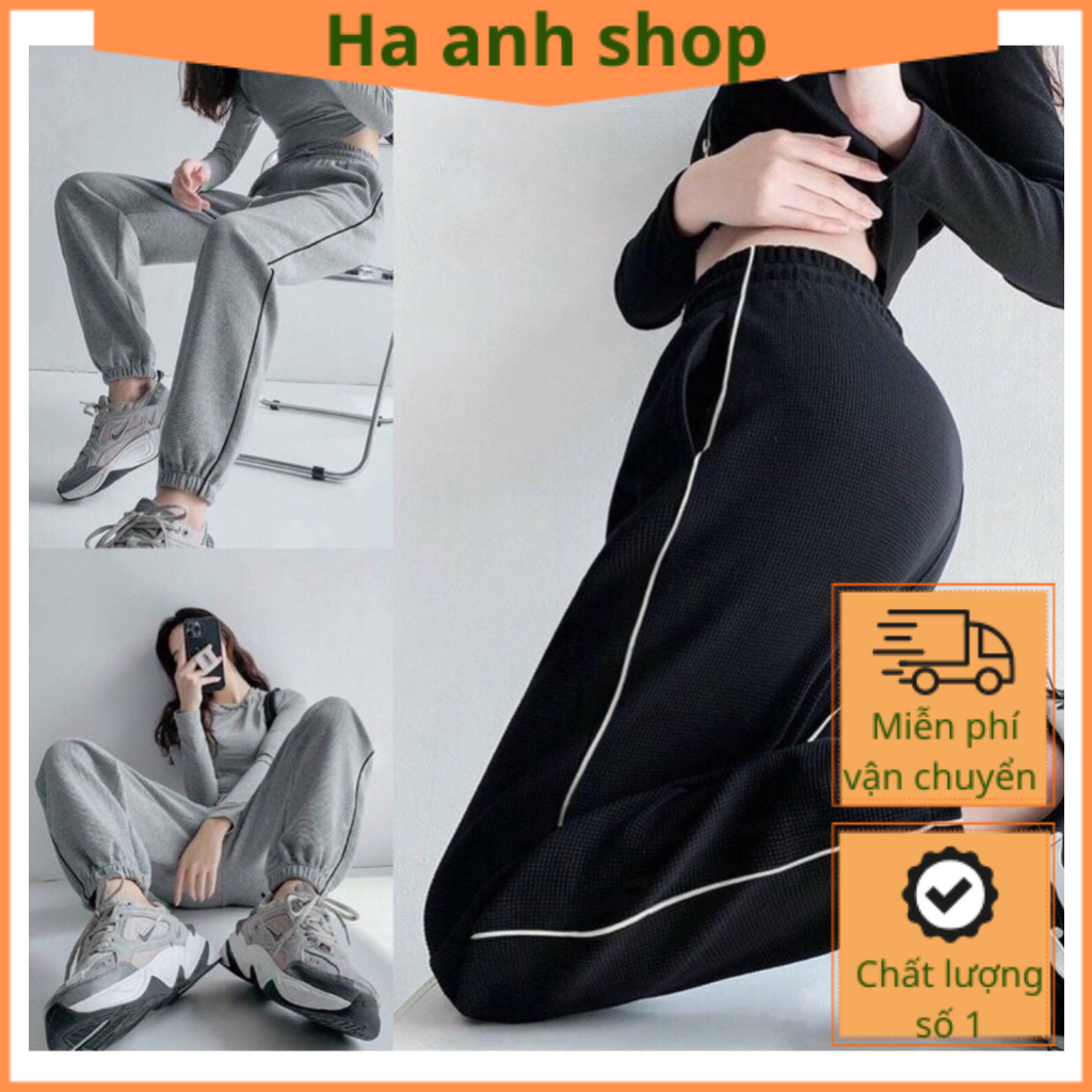 Quần jogger unisex thể thao, quần ống rộng kiểu dáng jogger mặc nhà nam nữ vải tổ ong