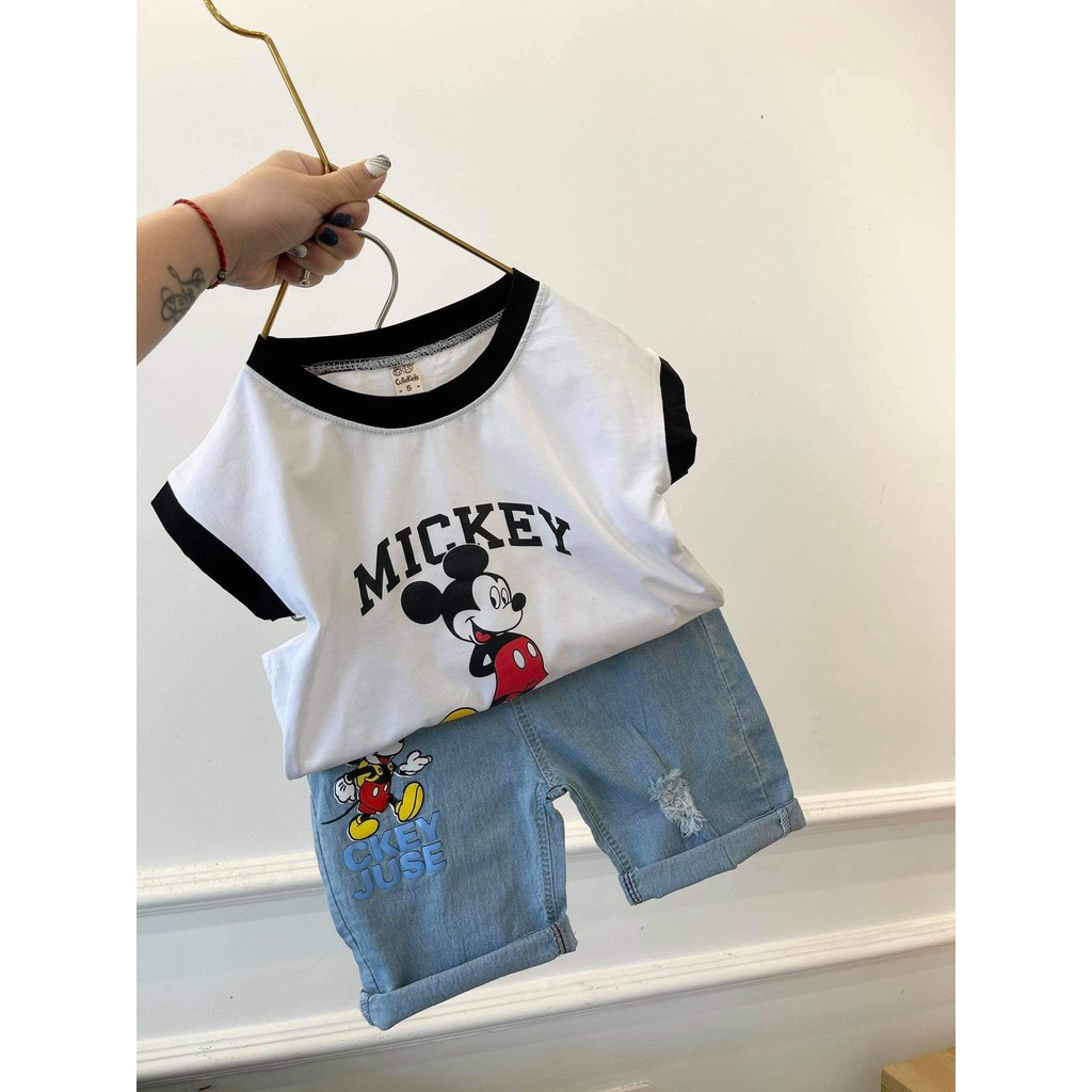 SET ÁO THUN BÉ TRAI, ÁO PHÔNG, THUN COTTON TRẺ EM BA LỖ MICKEY VÀ QUẦN JEAN SIZE TỪ 1 - 4 TUỔI 2021 S1181