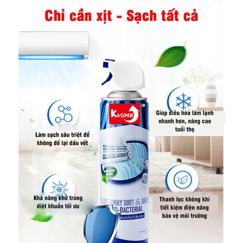 Bình xịt vệ sinh khử mùi máy lạnh điều hòa gia dụng Kasder 450ml