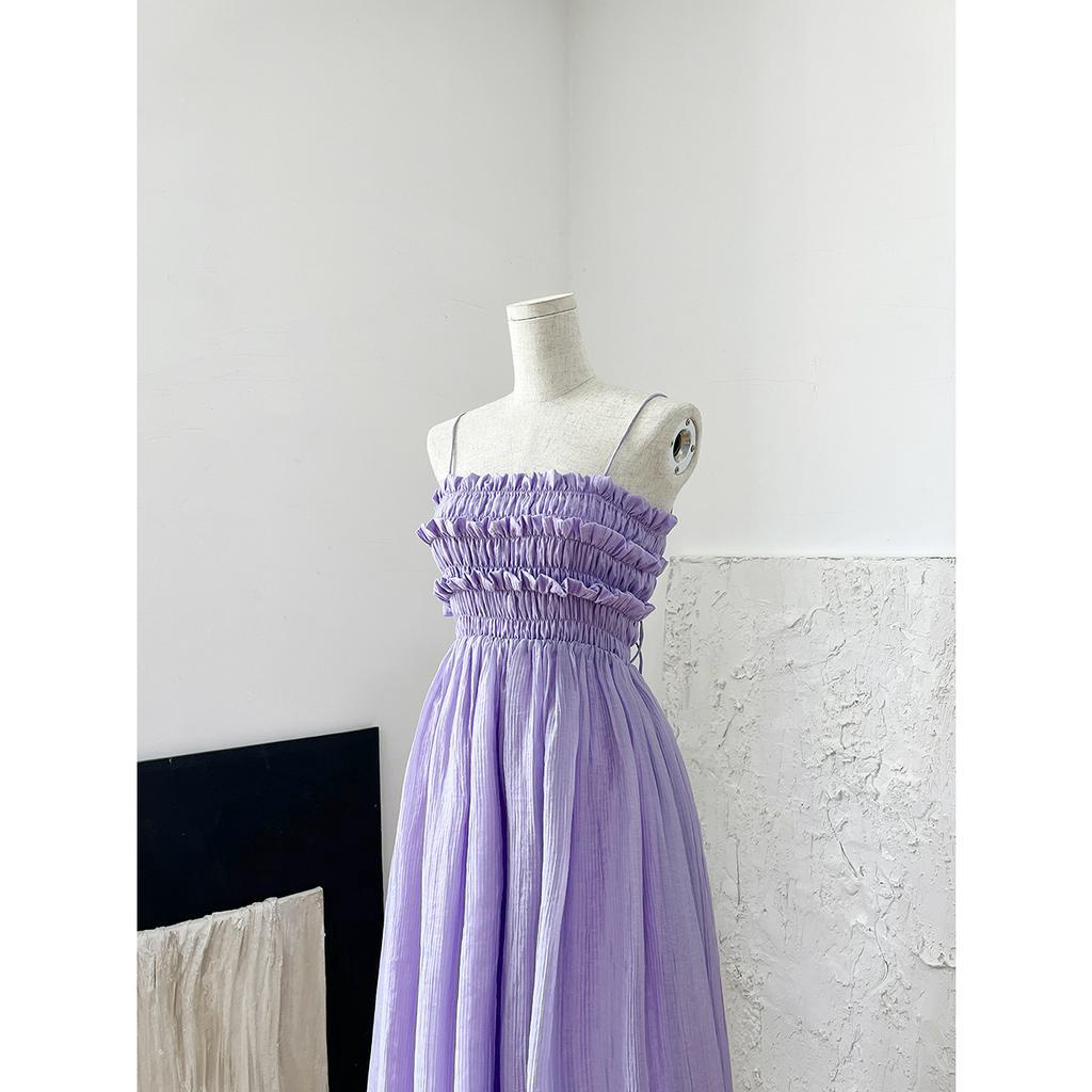 BBSTORE'S Đầm Maxi Hai Dây Đi Biển Nhún Ngực Viền Bèo  -D1950S