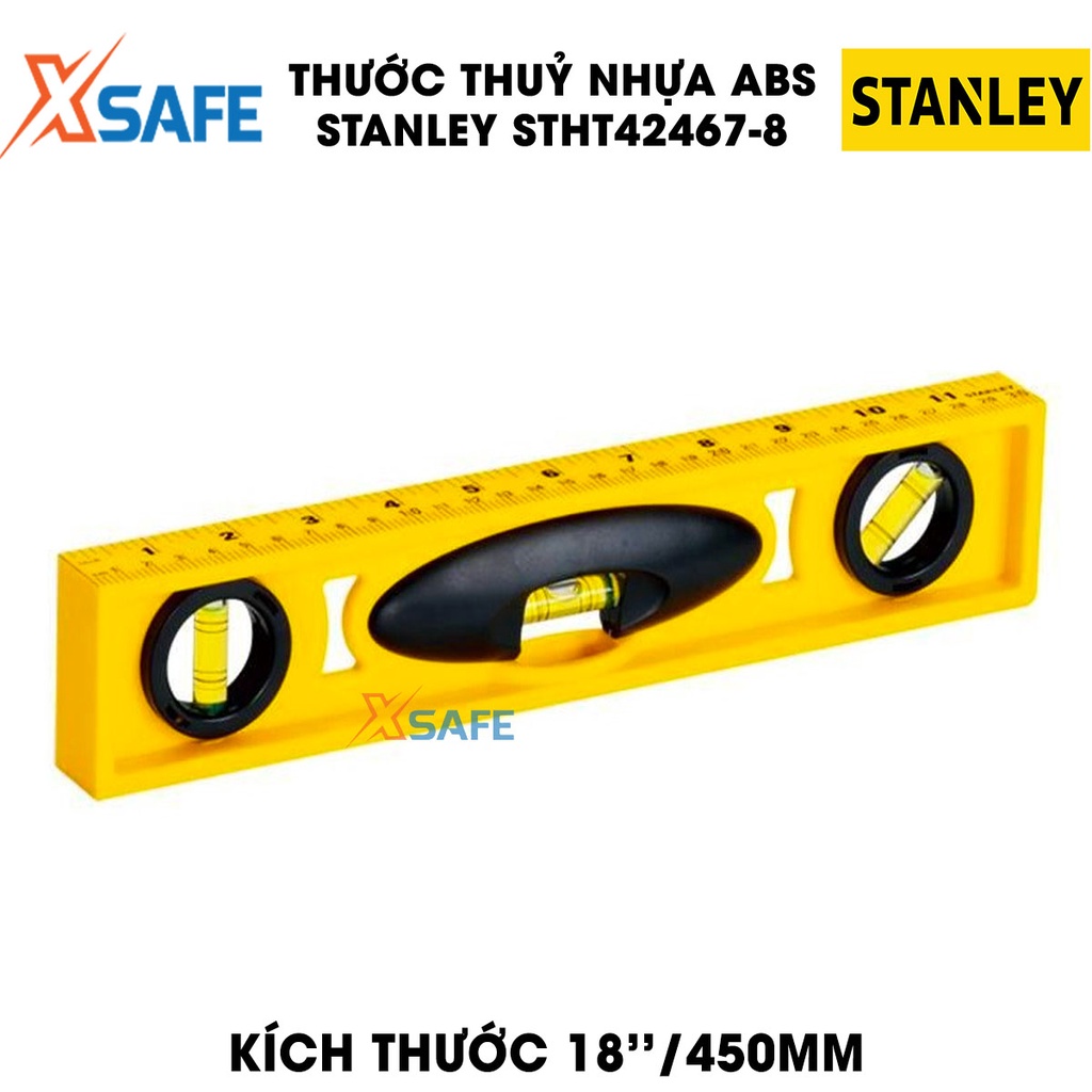 Thước thuỷ nhựa ABS STANLEY công nghệ của Mỹ Thước cân bằng Stanley gồm 3 ống thuỷ, chất liệu an toàn bền bỉ