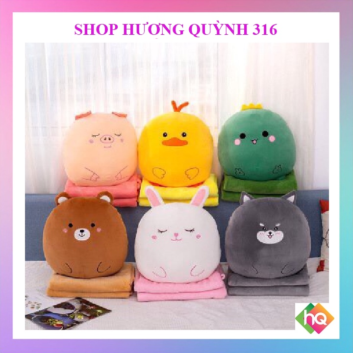 (HQ)Chăn gối văn phòng gấu Béo Thỏ, Cún, Heo, Vịt, siêu đáng yêu 3in1. Gấu bông đẹp