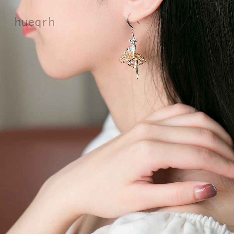 Italian craftsmanship creative asymmetric earrings ladies elegant ballet earrings hanging Swan Lake gem earrings party high jewelry