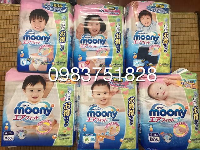 [Hà Nội] Bỉm Dán/quần Moony nội địa Nhật size M80/L68/M72