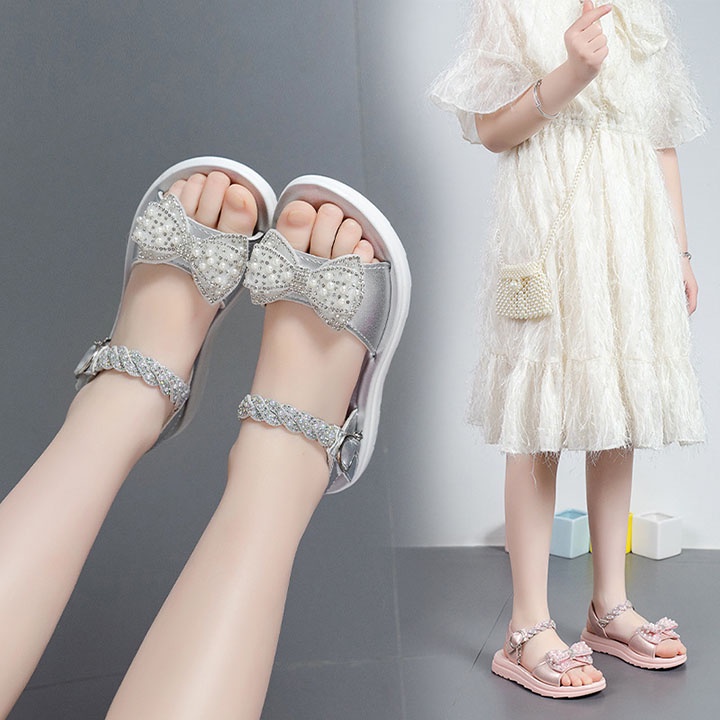 Giày sandal bé gái từ 3-12 tuổi nơ đính hạt xinh xắn  SA14