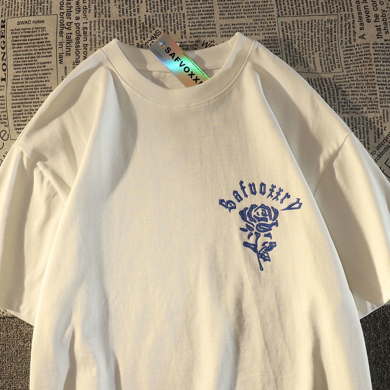 Áo Thun Cotton Ngắn Tay Dáng Rộng In Hình Hoa Hồng Phong Cách Âu Mỹ Cho Nam Nữ