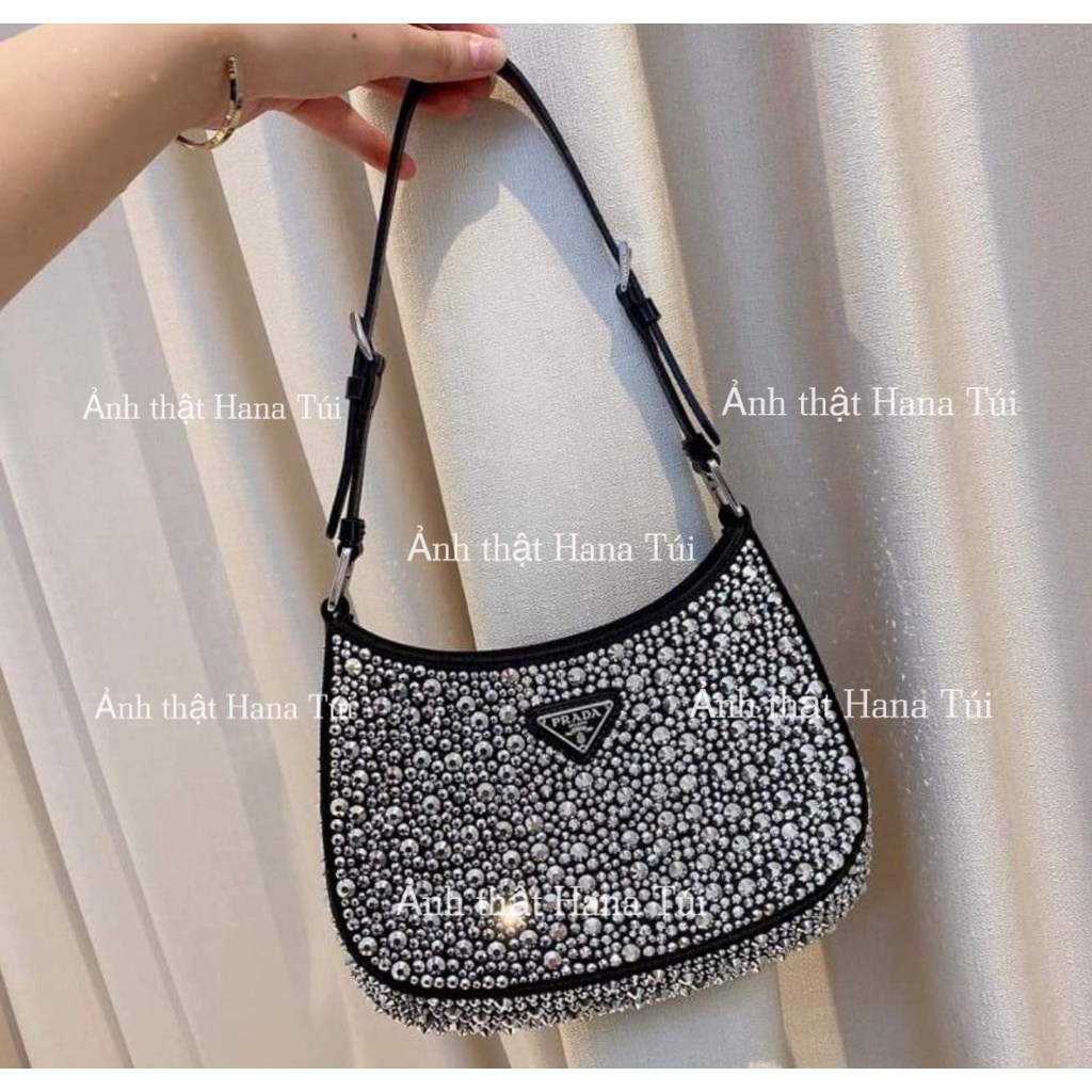 túi #prada đính đá dáng bầu kẹp nách siêu hot bling kèm hộp