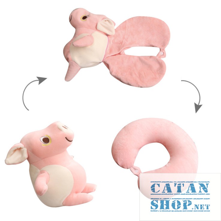 Gối Kê Cổ Chữ U Biến Hình Siêu CUTE, voi heo chim cánh cụt thun 4 chiều Siêu Mịn