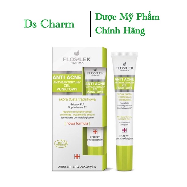 [CHÍNH HÃNG ĐỦ BILL]Gel chấm mụn Floslek Giảm Sưng Mụn, Giảm Thâm  - Floslek Antibacterial Intense Gel 20ml