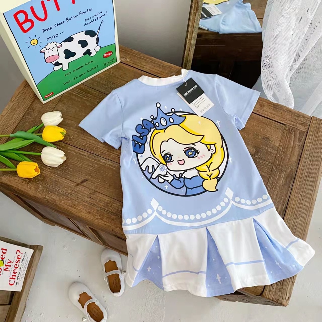 Đầm Thun Tay Ngắn In Họa Tiết Hoạt Hình Đáng Yêu Thời Trang Hè 2022 Cho Bé Gái
