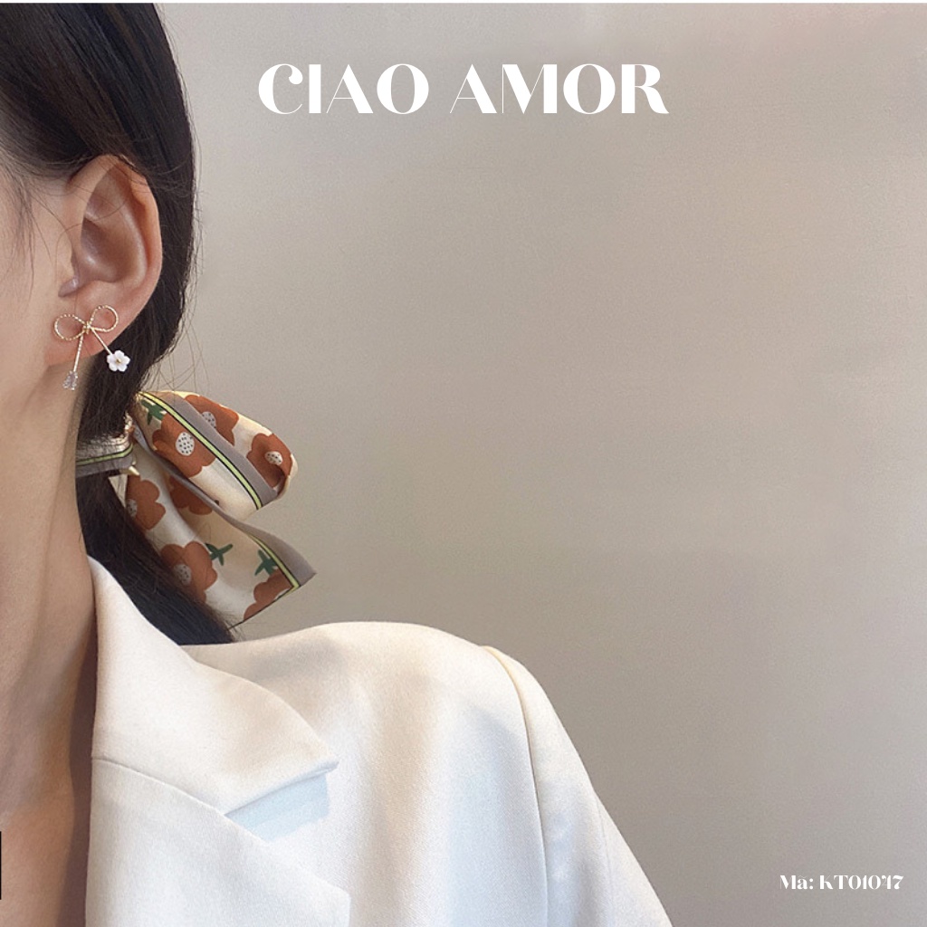Khuyên tai nữ, Bông tai ngắn nơ mảnh đơn giản Trang sức Ciao Amor - KT0147