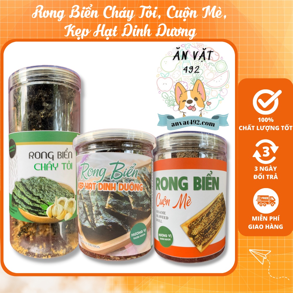 Rong Biển Cháy Tỏi, Cuộn Mè, Kẹp Hạt Dinh Dương Ăn Vặt 492