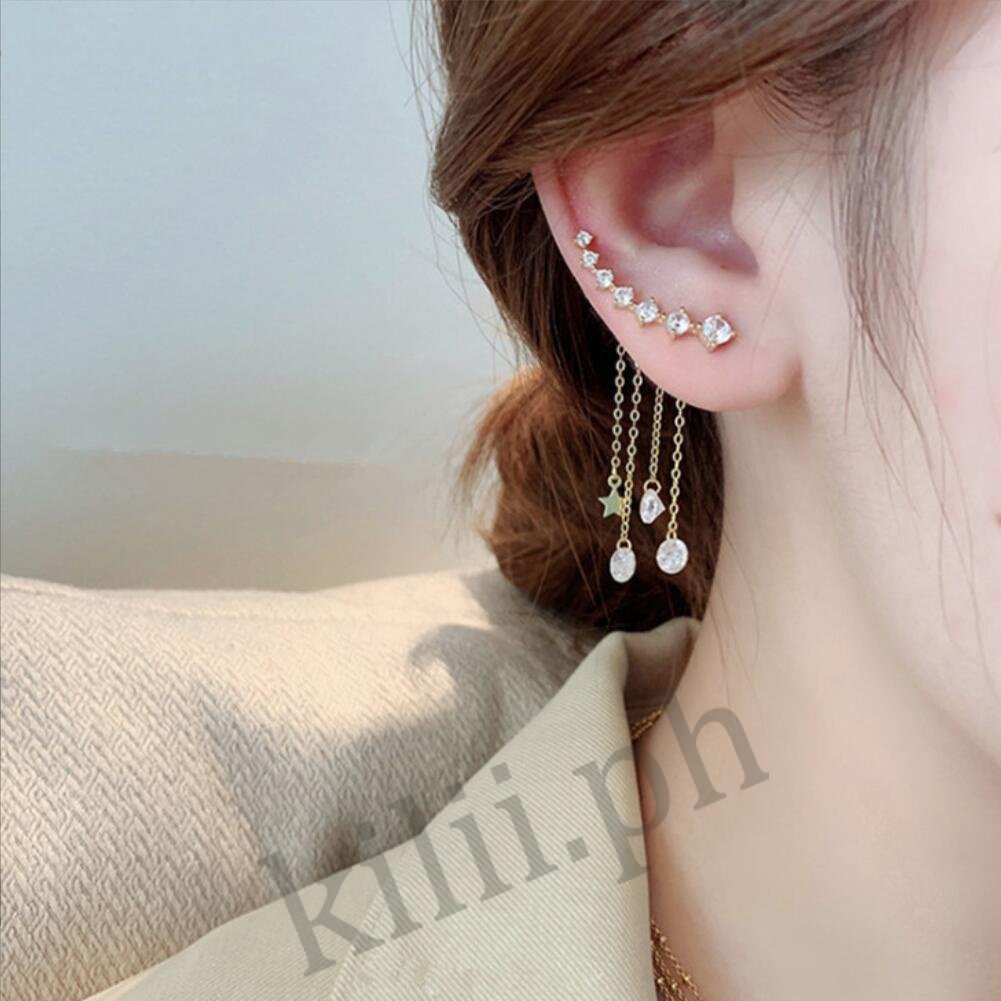Đôi Bông Tai Dáng Dài Họa Tiết Ngôi Sao Đính Đá Thời Trang Cho Nữ