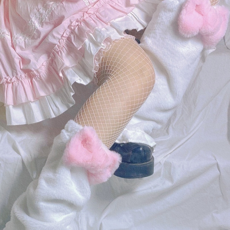 Youyo Giày Bốt Nhung Cao Đến Đầu Gối Phối Lông Xù Đính Nơ Phong Cách Harajuku Lolita Ngọt Ngào Giữ Ấm Mùa Đông Cho Nữ